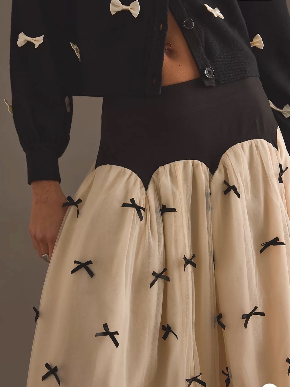 Anthropologie Fully Dressed Monika Bow Midi Maxi Skirt Zip Tulle Ivory - Picture 5 of 7
